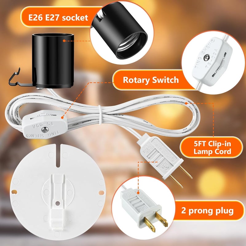 Meonum Blow Mold Light Kit Replacement, E27 E26 Single Light Cord Kit with Switch Fuse Plug, for Indoor Outdoor Halloween Christmas Village House Craft Decorations and Salt Lamp(10 Set) - Image 3